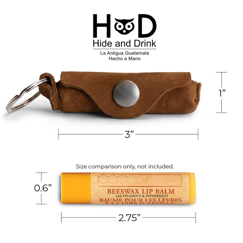 Hide & Drink, Rustic Leather Lip Balm Keychain Holder, Classic Vintage, Brass Metal Clasp (Swayze Suede) - Image 4